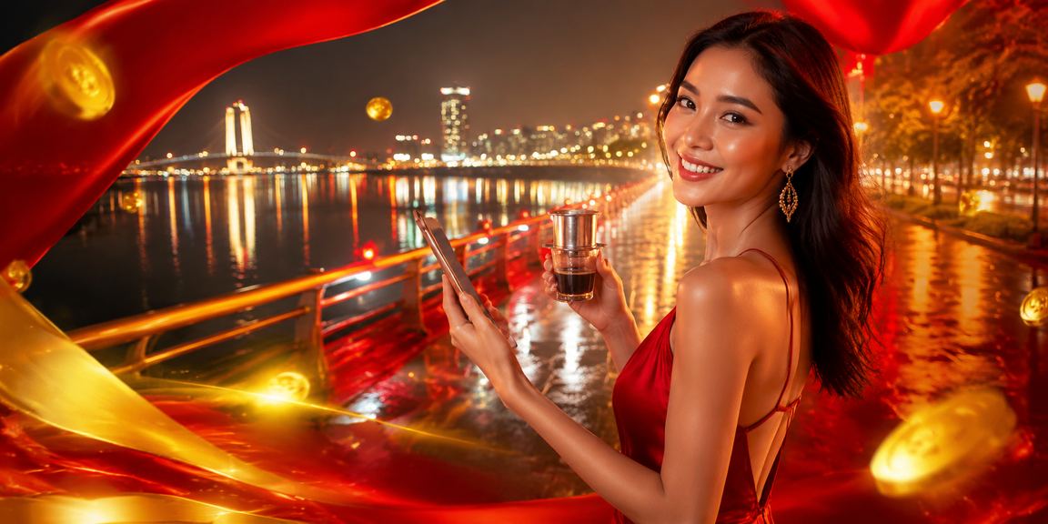 Người dùng tại Đà Nẵng mở casino trên điện thoại di động tại quán cà phê ven biển