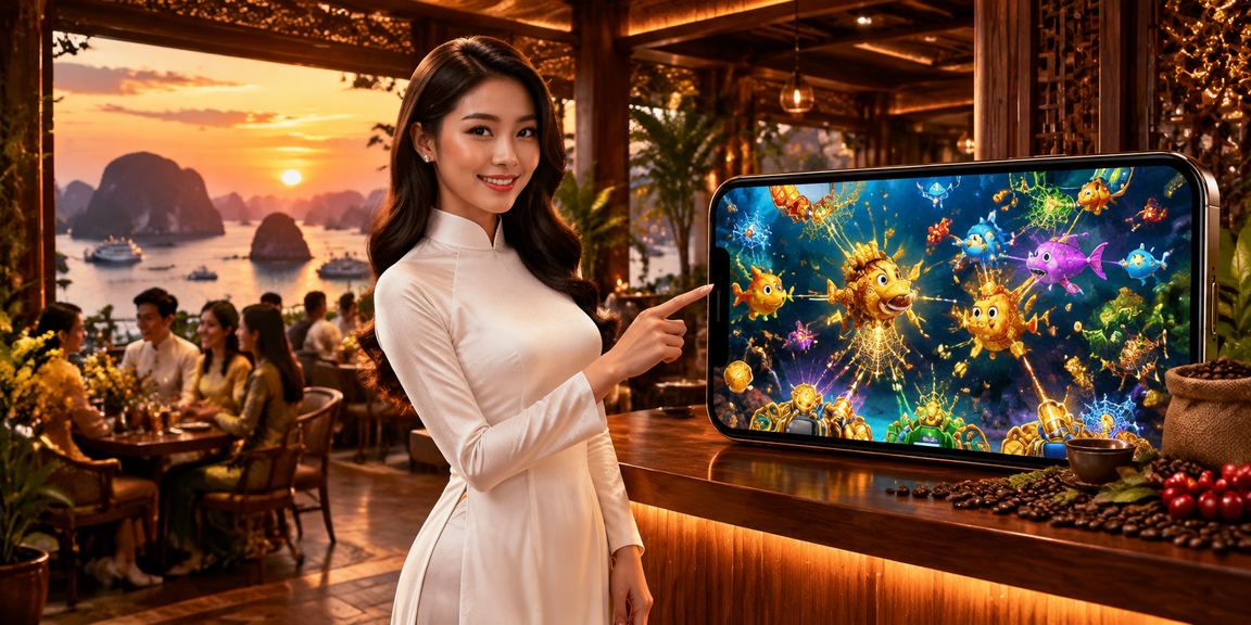 Người dùng tại Hạ Long theo dõi biến động tài chính trực tuyến trên điện thoại bên bờ vịnh